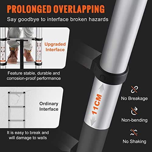 VEVOR Telescoping Ladder, 12.5 FT Aluminum One-Button Retraction Collapsible Extension Ladder, 375 LBS Capacity w/Non-Slip Feet, Portable Multi-Purpose Compact Ladder for Home, RV, Loft, ANSI Listed