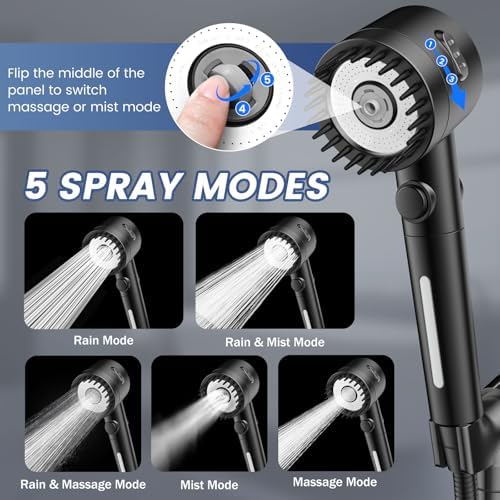 Filtered Shower Head with Handheld, High Pressure 5-Spray Shower Head with Filters for Hard Water, ON/OFF Switch Showerhead for Pets Bath, Shower Heads Filter - Remove Chlorine, Reduce Dry Itchy Skin
