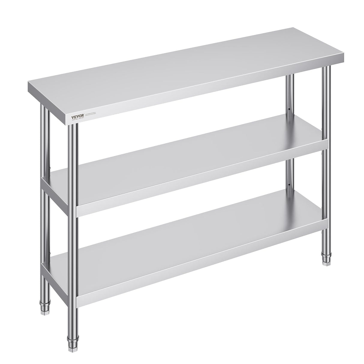 VEVOR Stainless Steel Food Prep Table, 14 x 48 x 34 Inch Commercial Kitchen Worktable, with 2 Adjustable Undershelf, Heavy Duty Prep Metal Work Tables for BBQ, Kitchen, Home, and Garage