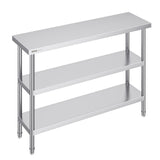 VEVOR Stainless Steel Food Prep Table, 14 x 48 x 34 Inch Commercial Kitchen Worktable, with 2 Adjustable Undershelf, Heavy Duty Prep Metal Work Tables for BBQ, Kitchen, Home, and Garage