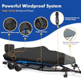 1200D Waterproof Boat Cover - Fits 20' to 22' ft Bass, V-Hull, Tri-Hull, Fish & Ski, Runabout Bowrider Boats - Heavy Duty Canvas Black