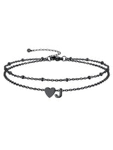 Silvora Ankle Bracelets for Women Black Heart Anklet for Women Dainty Layered Initial Ankle Bracelets Adjustable Foot Chain Stainless Steel Anklet Summer Waterproof Jewelry Letter J