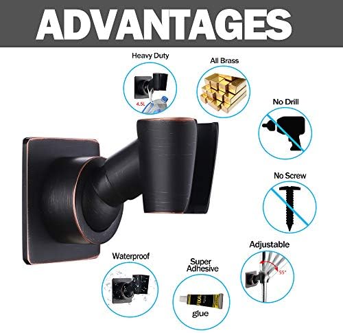 Brass Oil-Rubbed Bronze Shower Wand Holder - Adjustable Handheld Shower Head Bracket - Drill Free Glue Installation