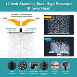 Cobbe 12 Inch All Metal 3-Way Rain Shower Head, High Pressure Shower Head, Dual Shower Heads with Handheld Spray Combo - Upgrade Extension Arm Height Adjustable - 9 Spray Filtered Shower Head, Black