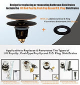 Artiwell Universal Bathroom Sink Drain Stopper, Fits Most Pop-Up Drains for Vessel Sink Lavatory Vanity, Sink Drain Strainer with Detachable Hair Catcher, Tested by Plumber in US (Oil Rubbed Bronze)