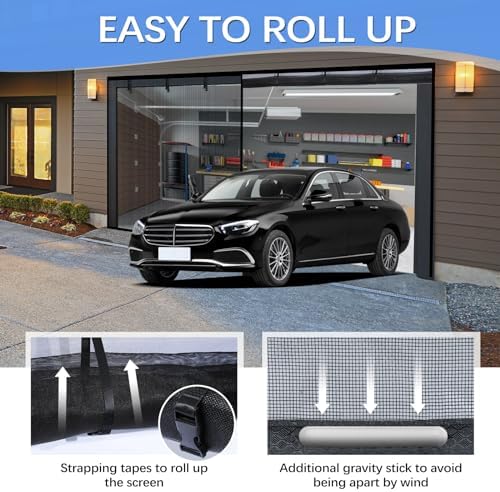 Garage Door Screen for 2 Car Garage 18x7FT, Magnetic Screen Garage with Retractable Fiberglass Mesh and Heavy Duty Weighted Bottom, Easy Assembly & Pass, Hands Free Screen Door Kit