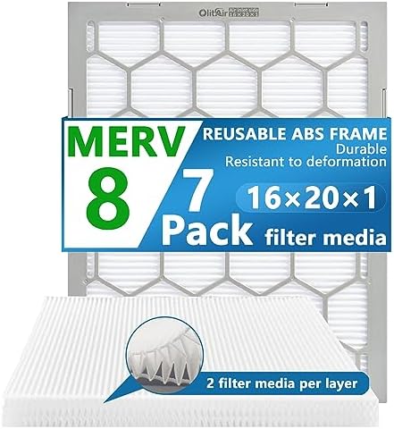 16x20x1 MERV 8 Air Filter,AC Furnace Air Filter,Reusable ABS Plastic Frame, 7 Pack Replaceable Filter Media (Actual Size: 15 3/4" x 19 3/4" x 3/4")