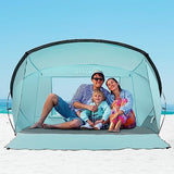OutdoorMaster Beach Tent for 3-4 Person - Easy Setup and Portable Beach Shade Sun Shelter Canopy with UPF 50+ UV Protection Removable Skylight Family Size - Green