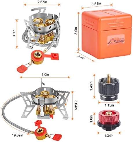 WADEO 6800W Windproof Camping Gas Stove, Small Camping Stove with Piezo Ignition, 1LB Propane Tank Adapter, Butane Adapter for Outdoor Cooking, Picnic, Camping and Hiking