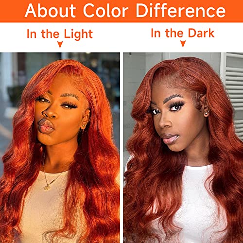 28 Inch Reddish Brown Lace Front Wigs Human Hair 13x4 HD Transparent Body Wave Lace Front Wigs Human Hair Pre Plucked Auburn Glueless Colored Frontal Wigs Human Hair