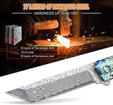 AUBEY Damascus Pocket Knife with Clip, Sharp Tanto Blade with VG10 Core Folding Knife with Abalone Shell Handle and Glass Breaker, EDC Camping Knife for Gift Survival Collection