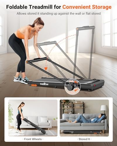 THERUN Walking Pad, 2.5 HP Under Desk, 2 in 1 Foldable for Home, Walking Pad with Handle Bar, 15" Widened Running Belt with Remote Control & LED Touch Screen