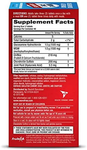 Move Free Advanced Plus MSM, 120 tablets - Joint Health Supplement with Glucosamine and Chondroitin (Pack of 12)