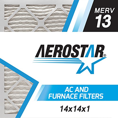 Aerostar 14x14x1 MERV 13 - 6 Count - Pleated HVAC, Furnace & Air Conditioner Filters - Removes Bacteria, Dust, Cold & Flu Germs, Lint, Mold, Pet Dander, Allergy-Causing Pollen, Smog, Smoke & Viruses