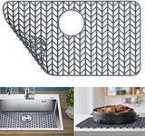 GUUKIN Sink Protectors for Kitchen Sink, 26''x 14'' Silicone Kitchen Sink Mat Grid for Bottom of Farmhouse Stainless Steel Porcelain Sink with Rear Drain (Grey)