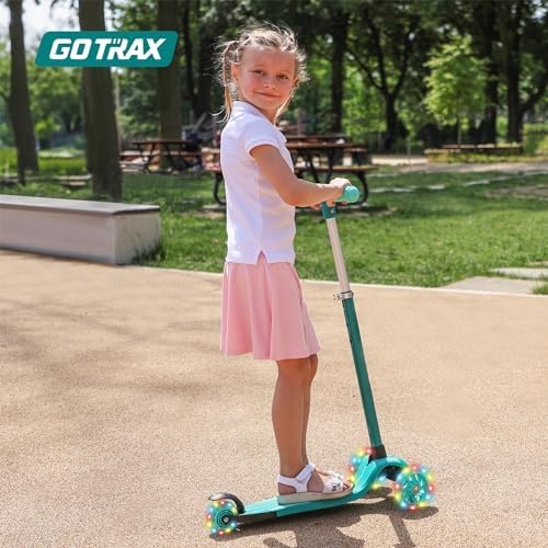 Gotrax KS1 Kids Kick Scooter, LED Lighted Wheels and 3 Adjustable Height Handlebars, Lean-to-Steer & Widen Anti-Slip Deck, 3 Wheel Scooter for Boys & Girls Ages 2-8 and up to 100 Lbs