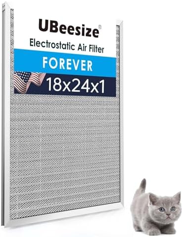 UBeesize 18x24x1 Reusable Electrostatic Air Filter HVAC AC Furnace Filter,MERV 8, Washable, Lasts a Lifetime,Permanent Air Filter,Breathe Fresher,Home And Office(Actual Size:17.44x23.46x0.82 Inch)