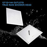 NearMoon Rain Shower Head, High Flow Stainless Steel Square Rainfall Shower, Waterfall Bath Shower Body Covering, Ceiling or Wall Mount (12 Inch, Chrome Finish)
