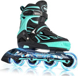 2PM SPORTS Vinal Girls Adjustable Flashing Inline Skates, All Wheels Light Up, Fun Illuminating Skates for Kids Men Adult Women and Boys