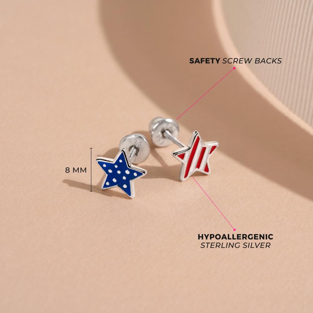 In Season Jewelry Enamel Flag Star Shaped Safety Screw Back Girl Earrings