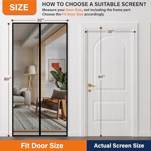 Magnetic Screen Door，Fiberglass Screen Door Mesh，Keep Bugs Out, Heavy-Duty Mesh Curtain,Pet and Kid Friendly, Works with Front Doors, Sliding Doors（36x80 Inch Fiberglass