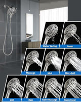 2-in-1 Shower Head With Handheld Combo: 2.5GPM Rainfall & Detachable Use Together or Alone, 9 Spray Settings Hand Held With Hose, Nickel
