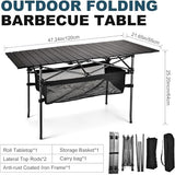 Lightweight Aluminum Folding Camping Table (47” x 21.65” x 26.7”), Portable Roll-Up Design for Outdoor, Camping, Beach, BBQ, Patio, and Picnic, Durable & Waterproof with Carrying Bag
