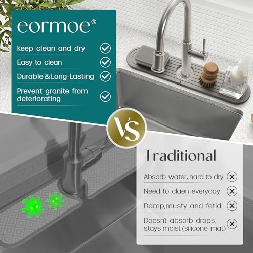 Kitchen Faucet Mat - Diatomite Splash Guard for Sink, Quick-Drying Water Absorbing Stone Tray [Light Grey, 17.7" x 3.9"]