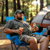 VITESSE Oversized Rocking Camping Chair, Luxury Padded Recliner,Oversized Folding Lawn Chair with Pocket and Carry Bag,Outdoor Camp Rocker Chairs for Adults Heavy Duty 300 LBS (Blue)