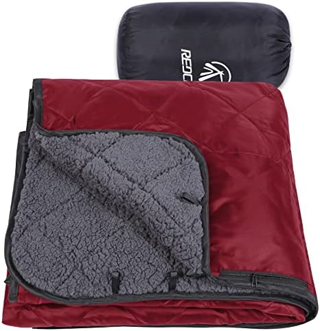 REDCAMP Large Warm Blanket with Sherpa Lining, Cold Weather Outdoor Blanket Windproof for Camping Stadium, Machine Washable 79"x 79" Red