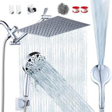 10''Rainfall Shower Head with Handheld Combo High Pressure 8+2 MODE built-in power wash, Stainless Steel Chrome Showerhead with 11'' Extension Arm Height/Angle Adjustable with Holder&60"Hose