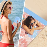 Beach Blanket Sandproof Extra Large Beach Mat Adults Waterproof Quick Drying Sand Free Mat Made by Premium Polyester with 4 Stakes & 4 Corner Pockets for Outdoor Travel Camping Hiking