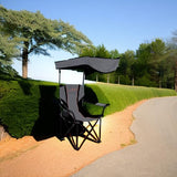 FAIR WIND Oversized Camping Lounge Chair with Adjustable Shade Canopy, Heavy Duty Quad Fold Chair Arm Chair - Support 350 LBS (Black Grey)