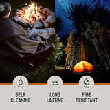 Woolly Mammoth Merino Wool Blanket- 66" x 90" 4 lbs Thick, Outdoor/Indoor Throw for Campfire, Picnic, Beach, Van Life, Home, Heavy Duty Insulating Sleep Plaid, Twin Size Bed, Black/Cream Design