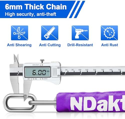 NDakter Bike Chain Lock, 5 Digit Combination Heavy Duty Anti Theft Bicycle Chain Lock,2.62/3.2/4.27/5/6Ft Long Security Resettable Bike Locks for Bike, Bicycle, Scooter, Door, Gate, Fence-4/6mm Thick