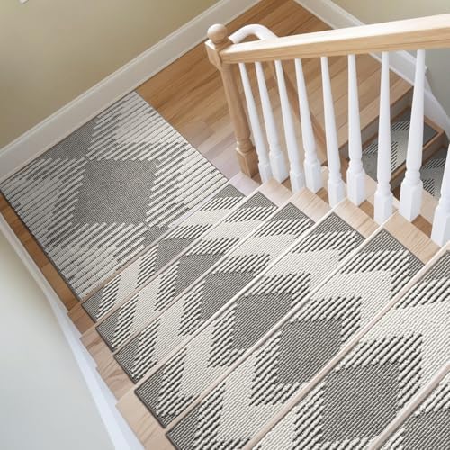 PADOOR 15PC Stair-Treads Non Slip, 3D Peel and Stick Stair Treads for Wooden Steps Indoor, Stair-Carpet Treads Washable Reusable Adhesive Stair-Runner Rugs for Kids and Dogs 8"x30" Grey