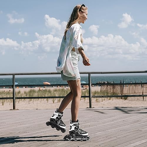 2PM SPORTS Vinal Girls Adjustable Flashing Inline Skates, All Wheels Light Up, Fun Illuminating Skates for Kids Men Adult Women and Boys