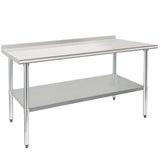 HARDURA Stainless Steel Prep & Work Table 30 x 60 Inches NSF Heavy Duty Commercial with Undershelf and Backsplash, Galvanized Legs for Commercial Food Prep