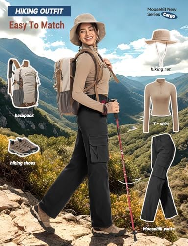 Moosehill Cargo Hiking Pants Women High Waisted Water Resistance Baggy Stretch Work Casual Travel Streetwear
