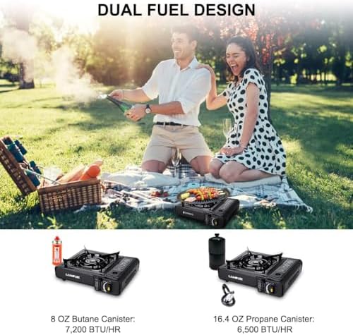 Camplux Dual Fuel Propane & Butane Stove with Carrying Case, Portable Camping Stoves with CSA Certification