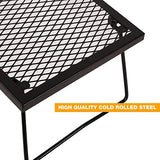 Folding Campfire Grill Grate, Portable Heavy Duty Steel Over Fire Camp Grill for Outdoor Camping Cooking Fire Pit, Black
