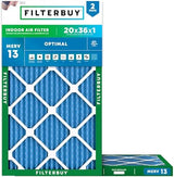 Filterbuy 20x36x1 Air Filter MERV 13 Optimal Defense (2-Pack), Pleated HVAC AC Furnace Air Filters Replacement (Actual Size: 19.75 x 35.75 x 0.75 Inches)