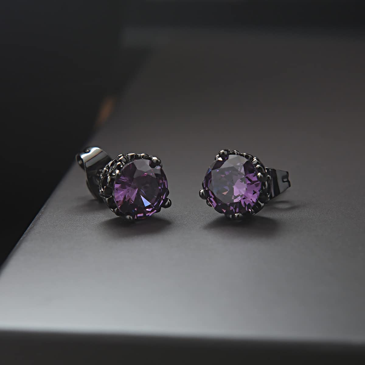 KZZENKI Purple and Black Earrings for Women Men, Cool Gothic Stud Earrings