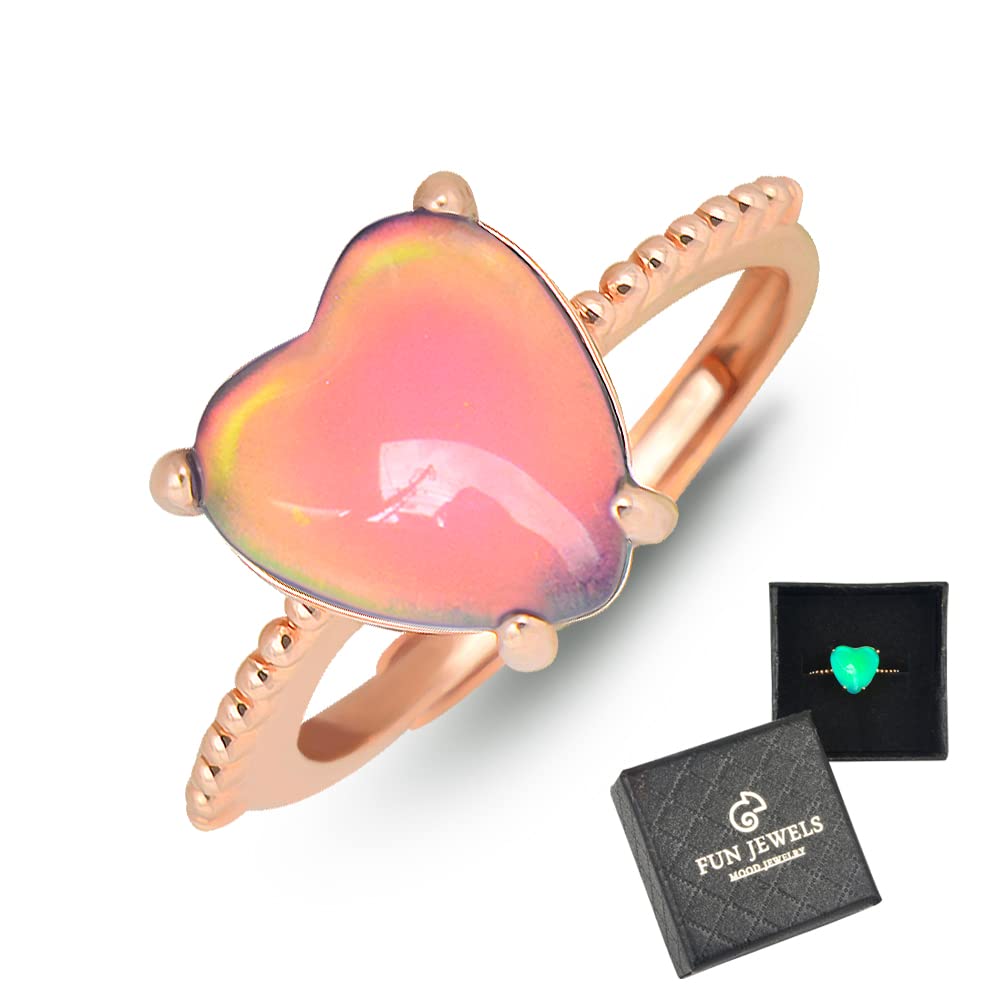 FUN JEWELS Minimalist Rose Gold Heart Color Change Mood Ring for Women