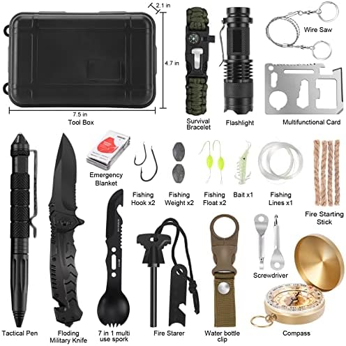 Gifts for Men Dad Husband Teenage Boy, Survival Kit 28 in 1, Survival Gear Tool Emergency Tactical Equipment Supplies Kits for Families Outdoors Camping Hiking Adventures