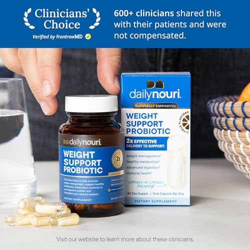 Daily Nouri Weight Support Probiotic for Women & Men | Supports Healthy Weight Management, Metabolism, Digestion & Gut Health | 3 Clinically Studied Strains + Vegan Omega Oil | 30-Day Supply