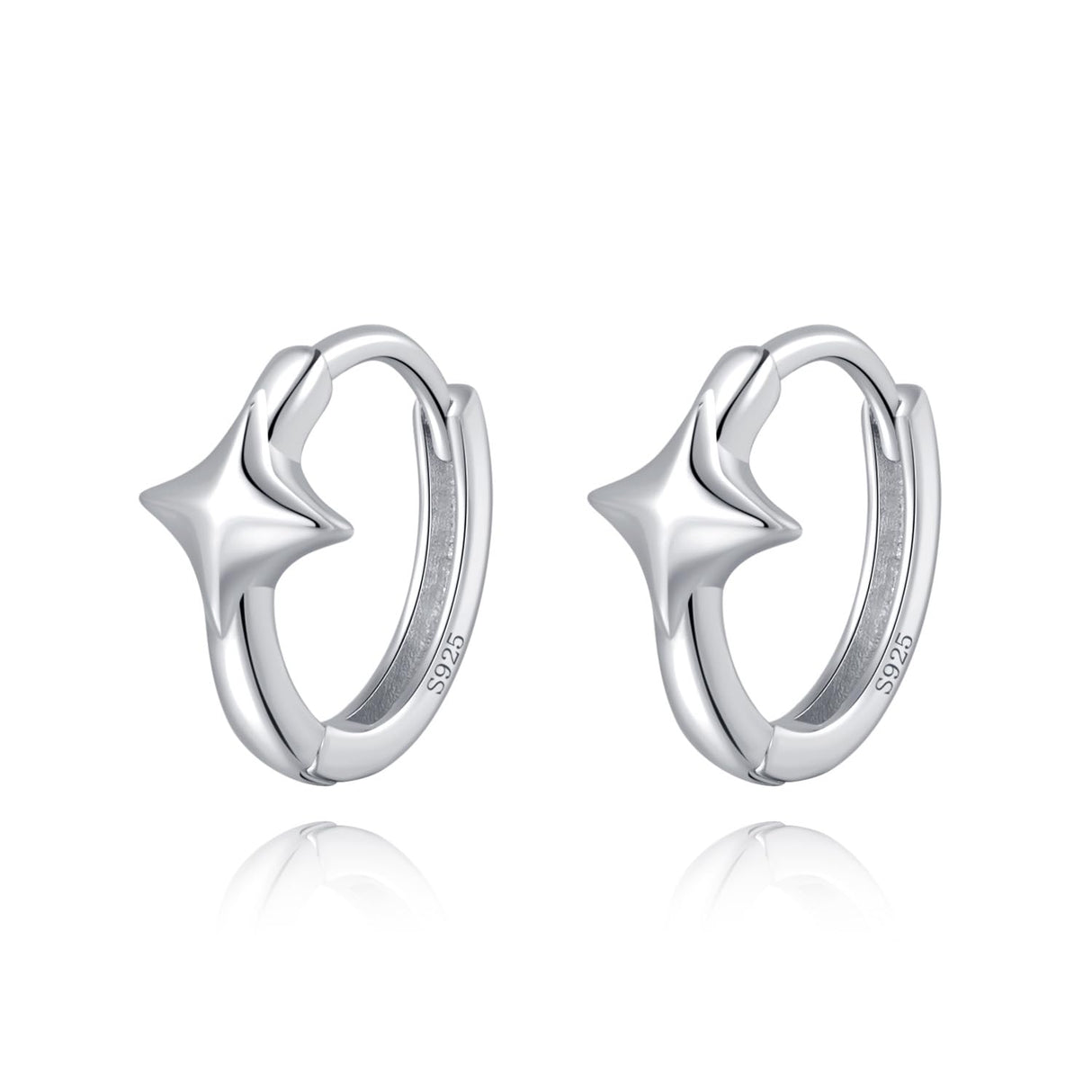 Reffeer 925 Sterling Silver Star Huggie Earrings for Women Teen Girls Star Hoop Earrings Hypoallergenic (A-Silver)