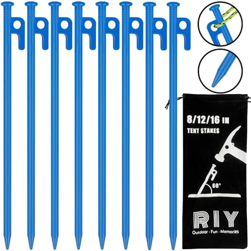 8 Pack Tent Stakes Heavy Duty 12 inch Steel Tent Pegs for Camping Unbreakable and Inflexible