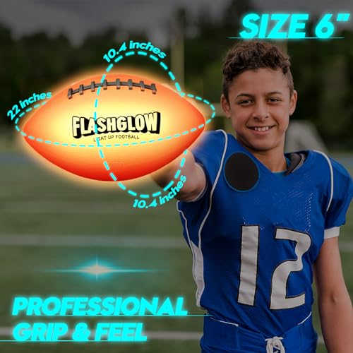 Light Up Football for Boys: Glow in The Dark - Toys for Kids Teen Boys Ages 8-15 - Birthday Christmas Easter Gift Ideas - Outdoor Sports Activity Night Play - 8 9 10 11 12 13 14 15 Years Old Teenager