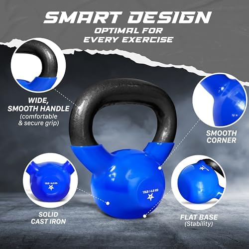 Yes4All 5-65lbs Kettlebells Vinyl Coated Cast Iron for Dumbbell Weights Exercises, Gym, Fitness, Full Body Workout Equipment Push up, Grip and Strength Training
